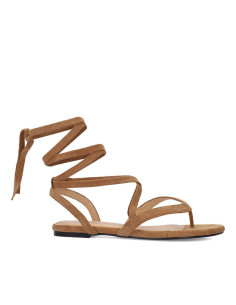 Sandalo alla Schiava in tessuto Scamosciato Cuoio