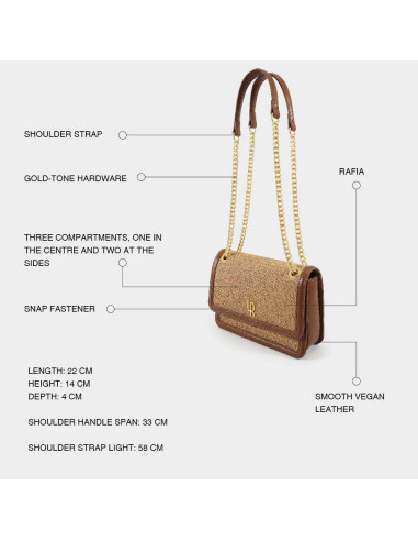 Borsa Label Rose a tracolla ELOISE RAFIA - CUOIO