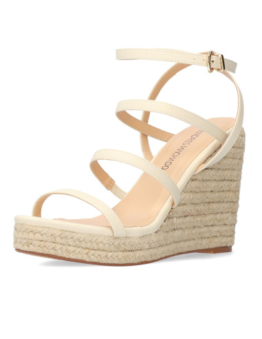 SANDALO BEIGE CON ZEPPA IN JUTA E CINTURINI PICCOLI E GRANDI NUMERI