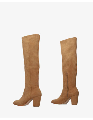 Stivali alti fino al ginocchio con tacco scamosciato Camel