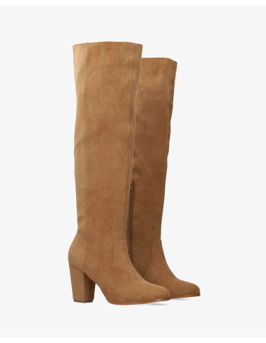 Stivali alti fino al ginocchio con tacco scamosciato Camel