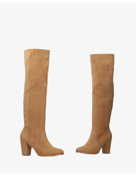 Stivali alti fino al ginocchio con tacco scamosciato Camel