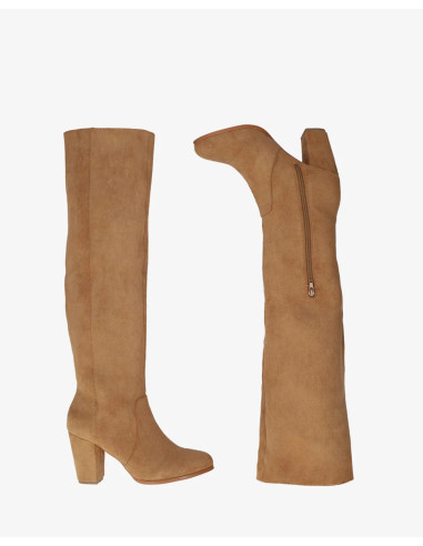 Stivali alti fino al ginocchio con tacco scamosciato Camel