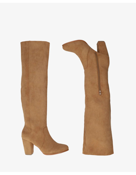 Stivali alti fino al ginocchio con tacco scamosciato Camel