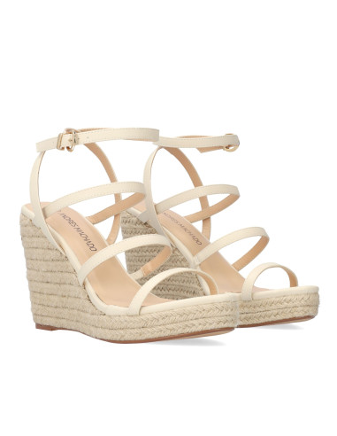 SANDALO BEIGE CON ZEPPA IN JUTA E CINTURINI PICCOLI E GRANDI NUMERI