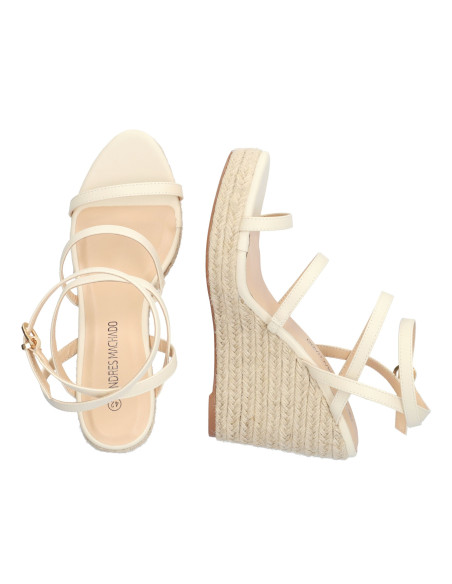 SANDALO BEIGE CON ZEPPA IN JUTA E CINTURINI PICCOLI E GRANDI NUMERI