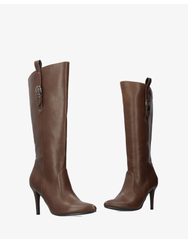 Stivali con tacco alto in morbida similpelle marrone numeri piccoli