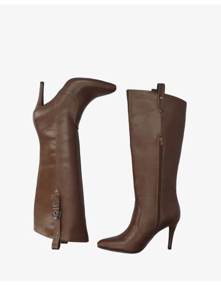 Stivali con tacco alto in morbida similpelle marrone numeri piccoli