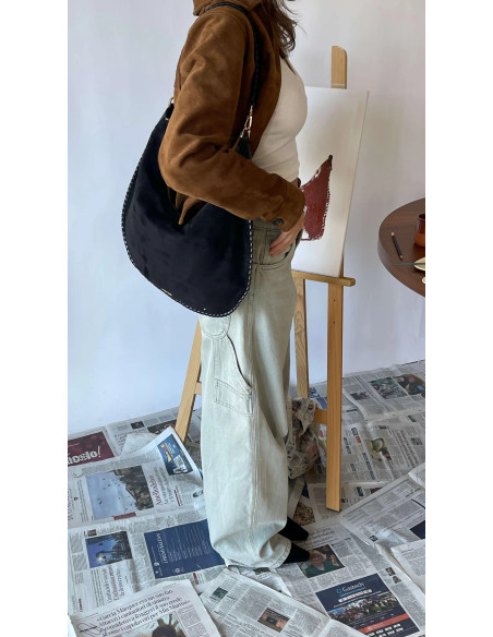 BORSA A SPALLA AURORA - NERA LABEL ROSE